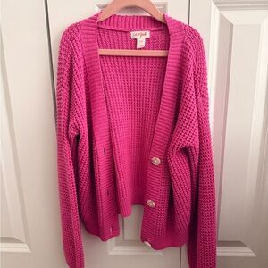 Cat & Jack Girls Pink Waffle-Knit Button Cardigan Sweater